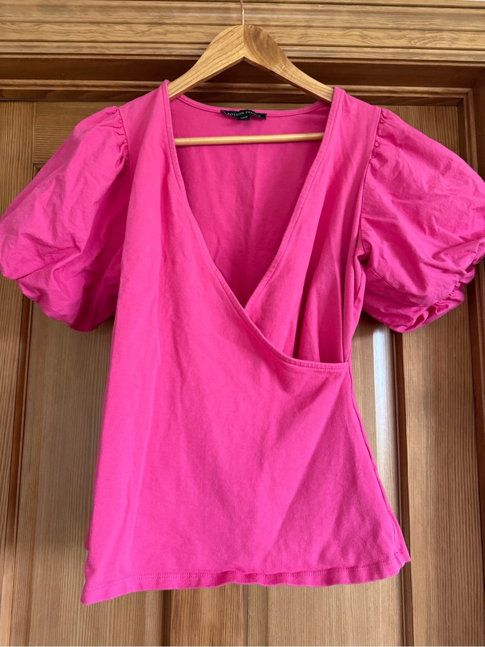 Boston Proper Hot Pink Puff-Sleeve Wrap Top